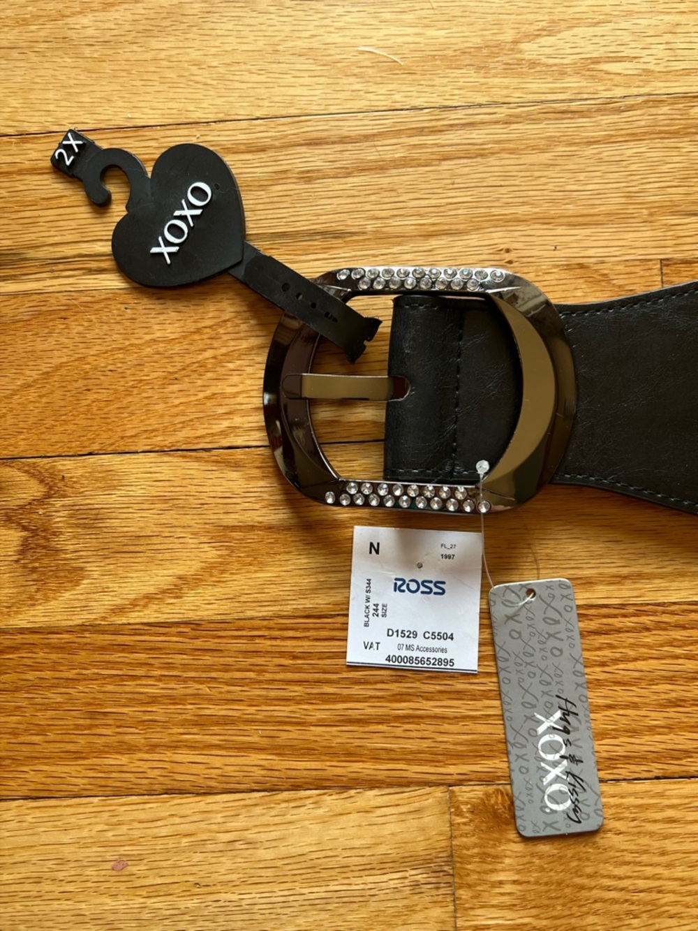 XOXO Black Belt with Rhinestone Buckle vintage 1997 size 2XL NWT